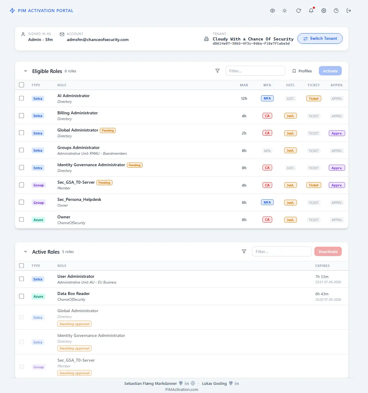 PIMActivation browser portal